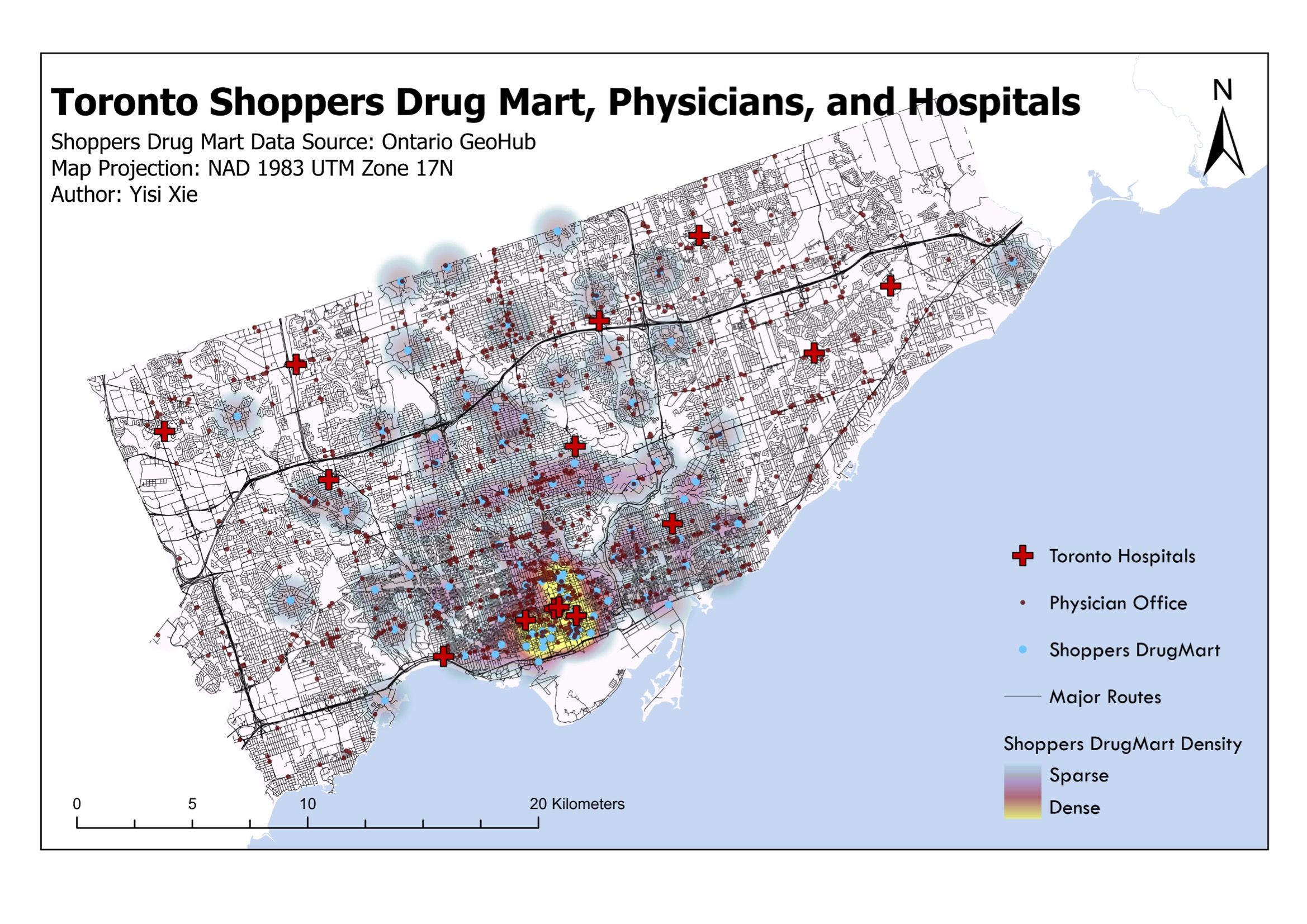 Toronto healthcare access density map.